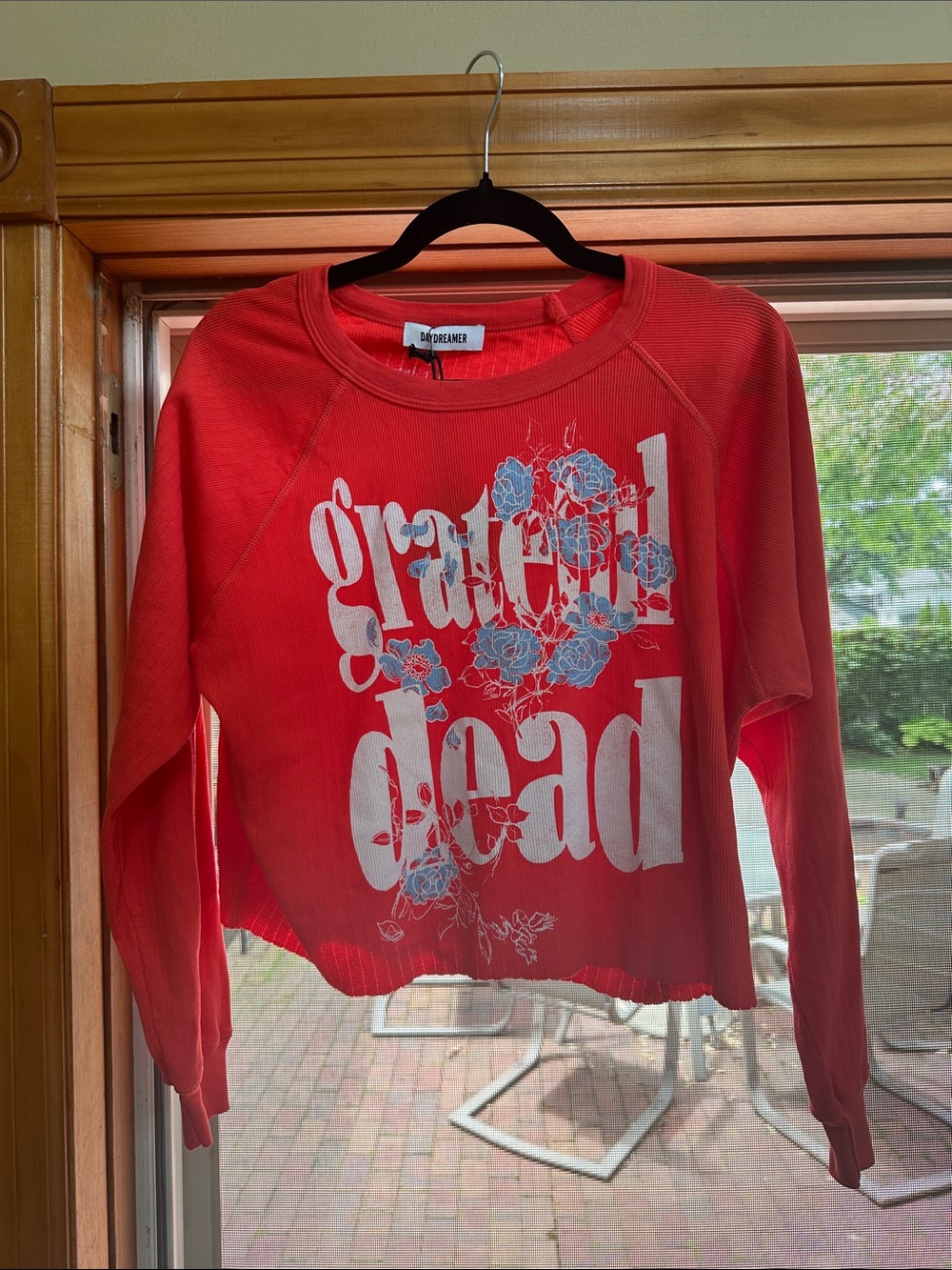 Daydreamer Red Grateful Dead Graphic Cropped Long-Sleeve Tee with Floral Print